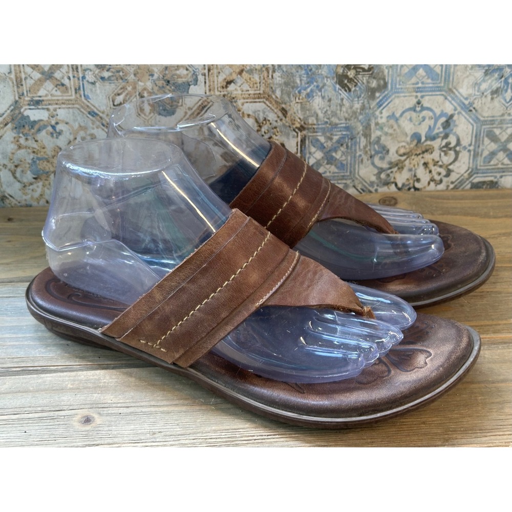 Born Leather Flip Flop Sandals Thong Stitched Brown Womens 8/39 BOHO